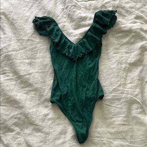 Wilfred Aritzia green ruffle bodysuit